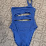 Aerie Crinkle Cut Out One Shoulder One Piece Swimsuit Electric Blue S Full Cover Photo 3