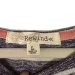 Rewind  Women's Sz L Blue Whites Stripe Top Long Sleeve Hi Low Shirt Open Back Photo 4