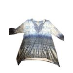 Energie BLUE MULTICOLOR W/ LACE 3/4 SLEEVE SHARK BITE HEM EMBELLISHED TOP 1X Photo 6