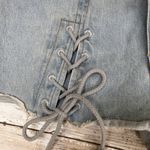 Micro Denim Shorts Sz Sm Light Wash Lace up Thigh High Rise Festival Boho Hippie Blue Photo 2