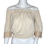 Revamped  Shirt Womens XS Beige Bell Sleeve Lace Off The Shoulder Crop Neutral‎ Photo 0