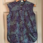 Vintage S USA Made Blue Purple Flowers Pearl Snap Button Sleeveless House Coat Photo 0