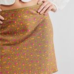 Free People Floral Olive Green Mini Skirt Sz 6 A-Line Lettuce Hem Boho Festival Photo 6