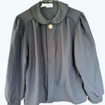 Alicia Vintage Black Peter Pan Collar Blouse Goth Secretary Puff Sleeve Size 14 Photo 0