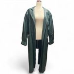 Vtg Laura Winston Women Double Breasted Green Genuine Leather Trench Coat Large Photo 1