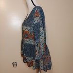 Umgee  USA Size Medium M Sheer Flowy Blouse Long Half Sleeve Print Dark Colors Photo 3