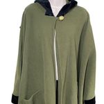 Womens Hooded Cape Fleece Poncho Fur Trim Green Size OS Le Moda u Photo 1