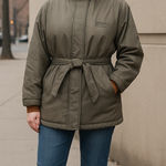 Members Only  Vintage 80s Belted Parka Puffer Coat Women 9/10 Olive Green Photo 0