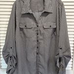 Notations  Brown/Black Squares Button Up‎ Long Tab Sleeve Blouse Pocket Size 2XL Photo 0