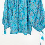 Cleobella  Jayda Organic Cotton Blue Block Print Blouse Size Small Photo 4