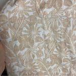 Lands' End  Size 14 Pure Linen Button Down Shirt Tropical Print Neutral Tan Beach Photo 5
