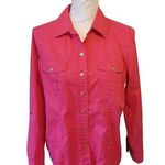 Chico's Hot Pink Button-Up Collared Long Sleeve Shirt Size 1 Medium Cotton Blend Photo 0