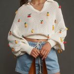 Farm Rio Crochet 3D Fruit Embellishments Sweater, Size M Photo 2