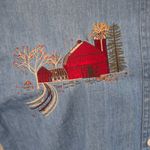 Woolrich Vintage Chambray Shirt M – Embroidered Barn Fall Farmhouse Scene Photo 5