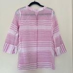 NYDJ Regatta Stripe Split Neck 3/4 Sleeves Cotton Tunic Size Small Photo 3