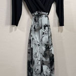 Chetta B Maxi Dress Solid Black Bodice with Floral Print Skirt Photo 0