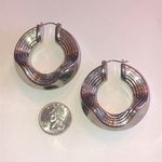 Chunky Silver Tone Wavy Retro Boho Hoop Earrings Photo 2