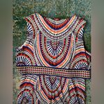 Chico's Chico’s blue orange geometric print over lay sleeveless stretch dress, size 8 Photo 7