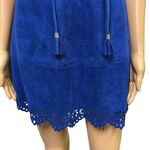 Ethereal  Royal Blue Sueded Laser Cut Tassel Neckline Mini Dress Womens Medium Photo 4
