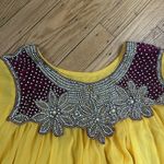 Yellow Chiffon Indian Anarkali Dress Red Velvet Trim Beaded M Size M Photo 1