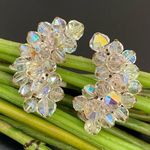 Vintage 50’s LAGUNA Faceted AB Crystal Aurora Borealis Crawler Clip On Earrings White Photo 0