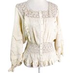 Anthropologie NWT  Love Sam Boho Cotton Lace Peplum Full Sleeve Top Ecru Size S Photo 1