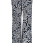 Theory  Mitrana Georgette Wide Leg Pant ~ 100% Silk Navy Blue Paisley Print Large Photo 6