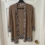 Chico's Travelers Leopard Trim Knit Chic Cardigan Taupe 0 S/M Career Statement Photo 7