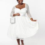 Unique Vintage NEW  Polka Dot Lamar Bridal Swing Midi Dress Ivory White 5X NWT Photo 0