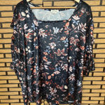 Self Esteem  Black Velvet Floral Ladder Sleeve Top Size 3X Photo 0