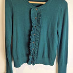 Boden Bernadette Ruffle Front Cardigan Sweater teal green Medium wool blend Photo 0