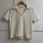 Madewell Crochet Knit V-Neck Sweater Tee in Vintage Ivory, Size Small Photo 6