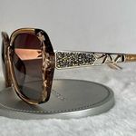 Brown & Gold Oversized Square Sunglasses Polarized Tinted w Crystal Frames Nwt Photo 5