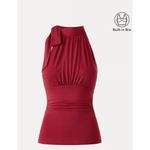 Brand New OGL Women's Size Large Eco Kiss Gathered Sleeveless Blouse Top Red Photo 3