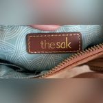The Sak  Tooled Leather Shoulder Bag Brown Floral Gold Brad  Detail Canvas Strap Photo 5