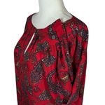 Loft  Womens Blouse Size M Red Paisley Boatneck Long Sleeve Boho Artsy Maximalism Photo 3