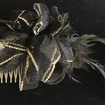 Vintage Elegant Feather Black and Gold Hair Comb Photo 0