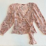 100% Silk Y2K Paisley and Floral Print Wrap Blouse by Tapemeasure Pink Size 6 Photo 0