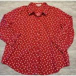Coldwater Creek  Sz 12 Medium Red Hearts Valentine's Button-Down 3/4 sleeve cotto Photo 0