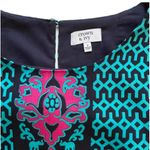Crown & Ivy Dress Shift 3/4 Sleeve Geo Elephant Print Navy Turquoise Pink Size 8 Photo 1