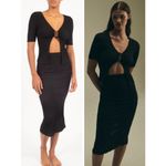 NWT Anemos Ribbed Short Sleeve Tortoise Top & Midi Skirt Set Black Women's XS Photo 2