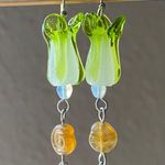 Handmade natural Czech glass beads & lamp work cabbage funky boho fairy unique dangle earrings 💚🌀🥬 Photo 0