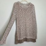 Knox Rose Boho Open Knit Ruffle Hem Long Sleeves Pullover Sweater Photo 1