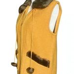 Vintage 90s Mustard 100% Boiled Wool Brown Faux Fur Collar Vest. Size Medium EUC Yellow Photo 1