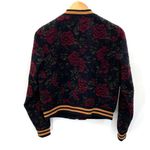 Sanctuary Bomber Jacket Womens XS Black Red Rose Print Wool Blend Lined Pockets Photo 5