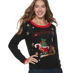 it's our time Black Sequin Ugly Christmas Sweater Sleighing It Holiday Party Wear Plus Size 2X Photo 1