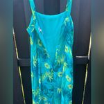 Robbie Bee Women's Aqua Floral Maxi Spaghetti Strap Dress & Sheer Blouse Size 14 Photo 6