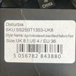 Disturbia Aya Embroidered Linen Blend Balloon Pants Size 4 NWT Black Photo 11