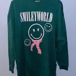 Smiley World Graphic Sweatshirt Dress Green Long Sleeve Casual Trendy Size M Photo 0