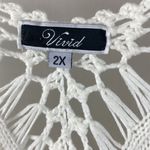 Vivid White Crochet Lace Tie Front Fringe Trim Swim Suit Cover Top 2X Photo 3